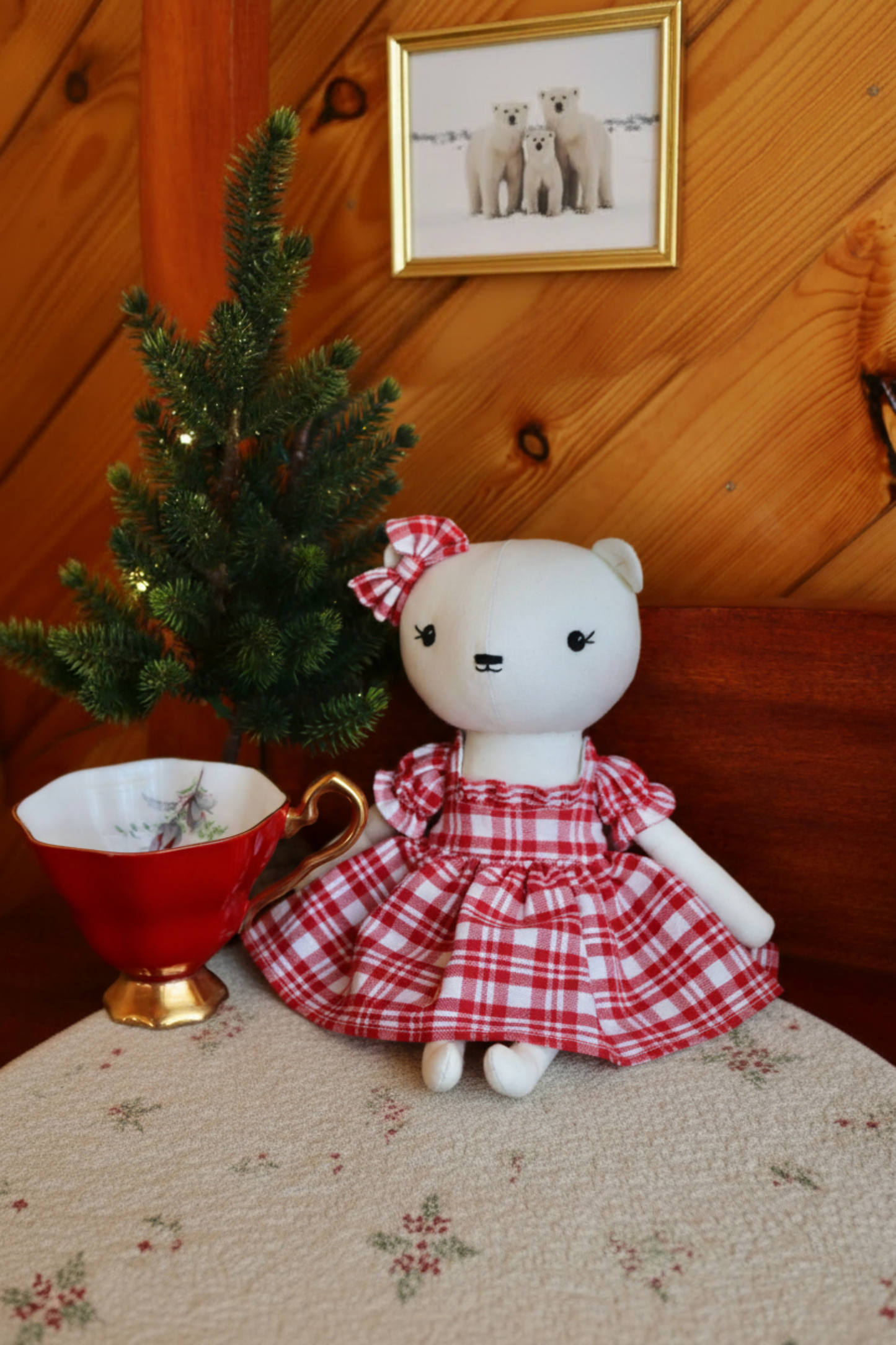 Patricia the Polar Bear - Red Plaid Dress