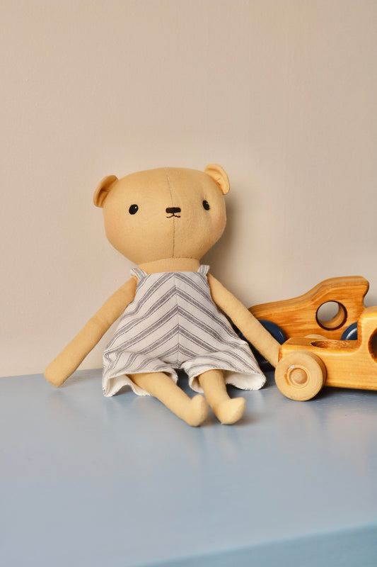 Benson the Bear - Striped Shortalls