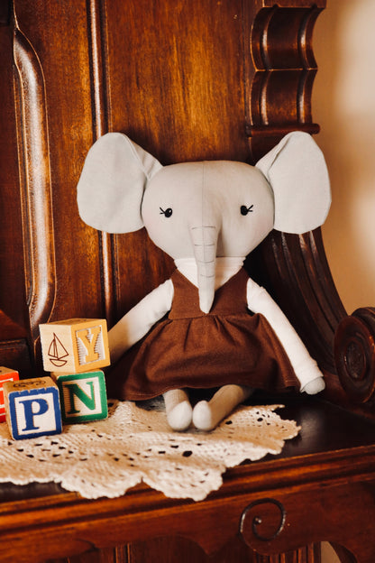Eloise the Elephant - Brown Pinafore