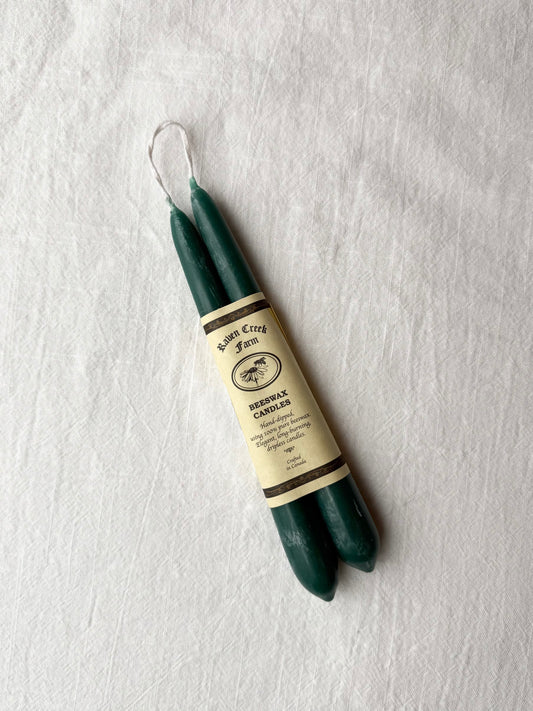 Raven Creek Farm Beeswax Tapers (Dark Green)