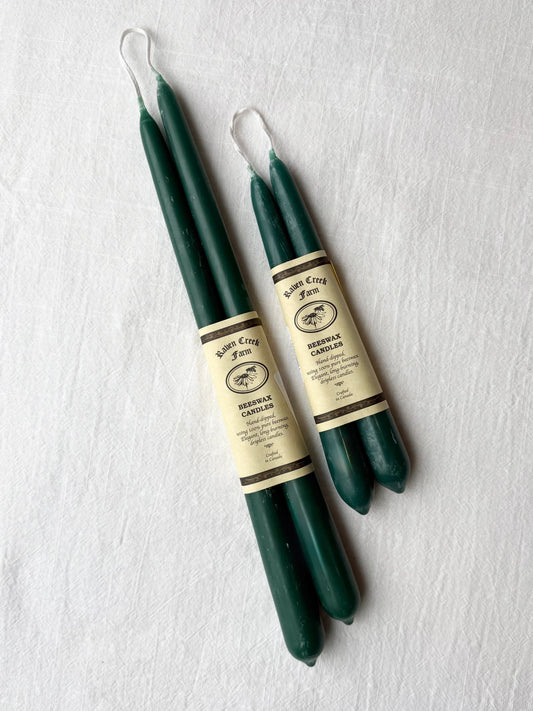 Raven Creek Farm Beeswax Tapers (Dark Green)