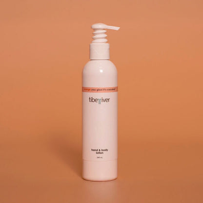 White bottle with pump labeled 'tiberiver' on an orange background