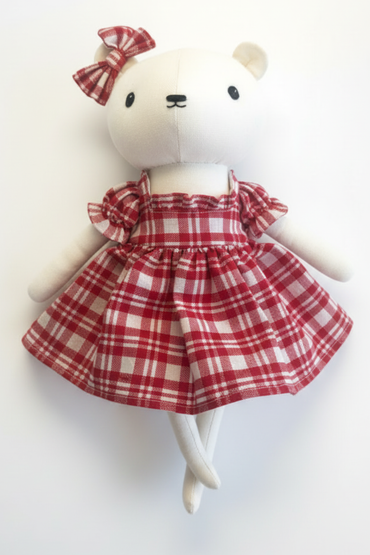 Patricia the Polar Bear - Red Plaid Dress